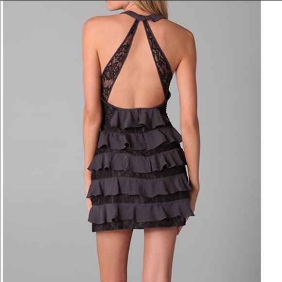 Rebecca Taylor Silk Eggplant Lace Ruffled Dress - Picture 4 of 15